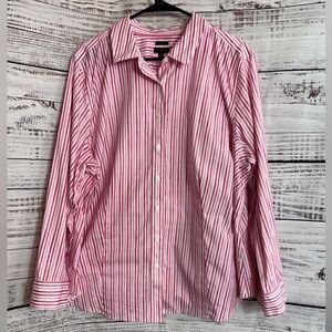 Talbots Top Womens plus size 22 Striped Cotton Blend button up Non Iron Blouse